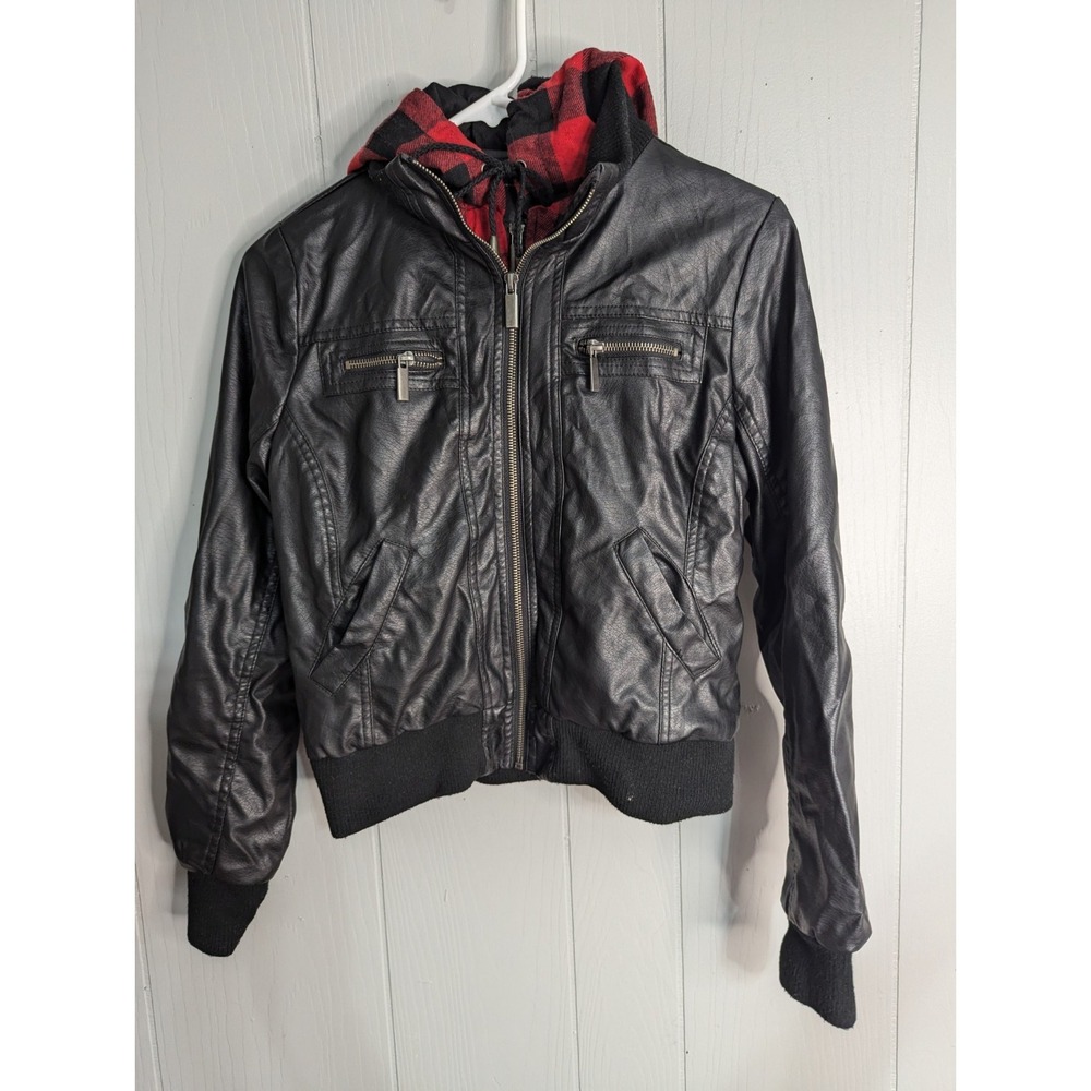 Ashley By twenty six international juniors M black faux leather flannel jacket